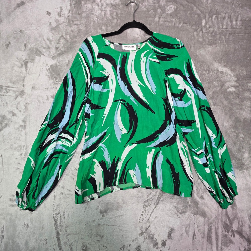 Essentiel Antwerp Dulipa Green Abstract Swirl Print Viscose Blouse Top Size M/L
